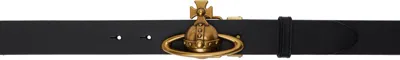 Vivienne Westwood Black Orb Buckle Belt In Ss25-n401