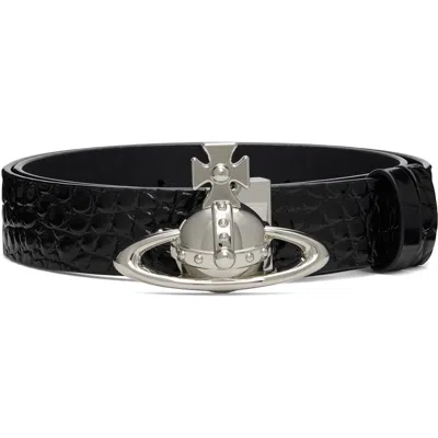 Vivienne Westwood Black Orb Buckle Croc Leather Belt
