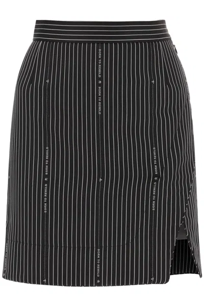Vivienne Westwood Black Pinstriped Mini Skirt With Wrap Design And High-rise Waist