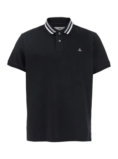 Vivienne Westwood Black Polo Shirt With Contrasting Collar And Orb Logo Detail On The Front In Cotton Man