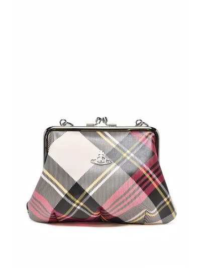 Vivienne Westwood Black Polyurethane Plaid Frame Clutch In Grey