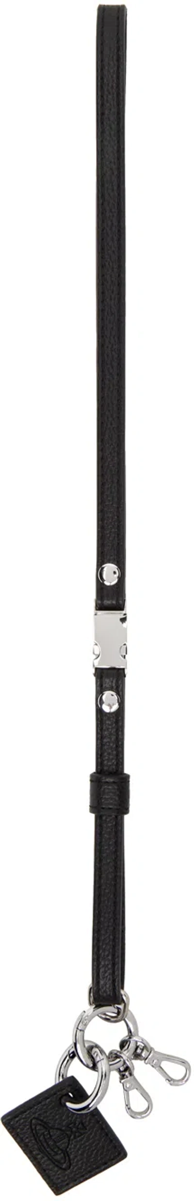 Vivienne Westwood Black Re-vegan Lanyard Tag Keychain In N403 Black