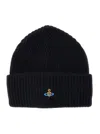 Vivienne Westwood Black Ribbed Beanie With Orb Logo Embroidered In Wool Unisex In Black