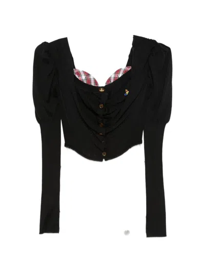 Vivienne Westwood Bea Checked Cotton-trimmed Embroidered Wool And Silk-blend Cardigan In Black