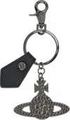 Vivienne Westwood Black Saffiano Hammered Orb Keychain
