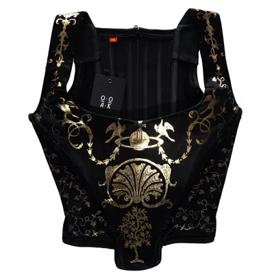Pre-owned Vivienne Westwood Black Satin Corset With Metallic Gold Pattern, Ss 1992