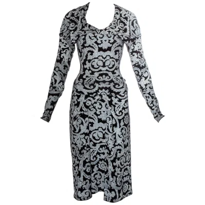 Pre-owned Vivienne Westwood Black Screen Printed Lurex Figure Hugging Dress, Fw 1997