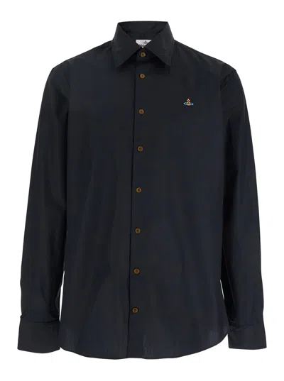 Vivienne Westwood Black Shirt With Orb Logo Embroidered On The Front In Cotton Man