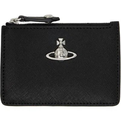 Vivienne Westwood Black Slim Long Card Holder In Purple