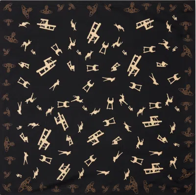 Vivienne Westwood Black Solid Deer Chair Square Scarf In Ss25-n401