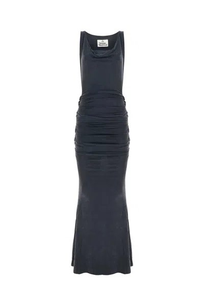 Vivienne Westwood Long Ginnie Pencil Dress Fluid Viscose Satin Black 40 Women