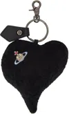 Vivienne Westwood Black Towelling Plush Heart Keychain In N401 Black