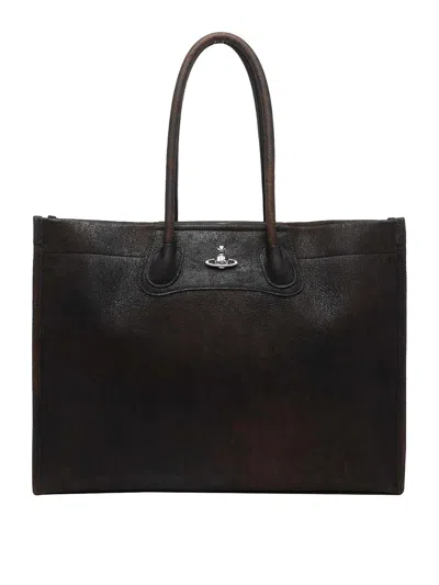 Vivienne Westwood Black Troy Tote Bag In Brown