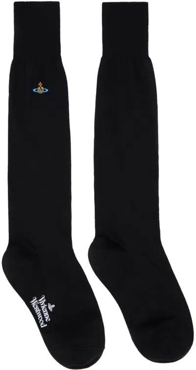 Vivienne Westwood Black Uni Colour High Socks In 233-k0025-n401