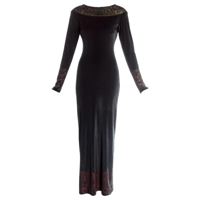 Pre-owned Vivienne Westwood Black Velvet Glitter Figure Hugging Maxi Dress, Fw 1991