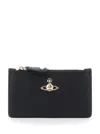 Vivienne Westwood Black Wallet With Orb Detail On The Front And Top Zip Closure In Ecoleather Woman In Black