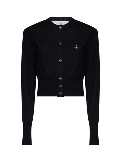 Vivienne Westwood Black Wool And Silk Knit Bea Cropped Cardigan