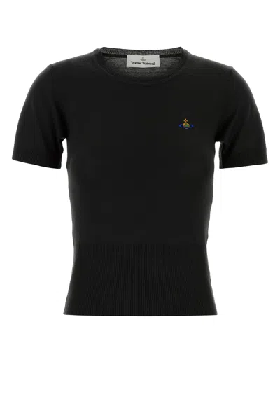 Vivienne Westwood Bea Wool Sweater Round Neck Short Sleeves In Black