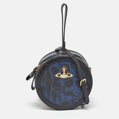 Pre-owned Vivienne Westwood Black/blue Croc Embossed Leather Round Crossbody Bag