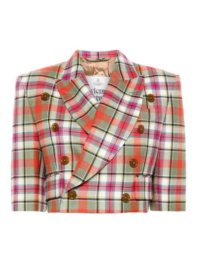 Vivienne Westwood Cut Off Jacket Wool Tartan 46 Women In Multicoloured