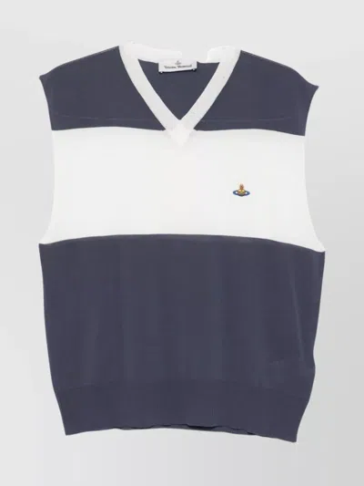 Vivienne Westwood Block Stripe Sleeveless V-neck Top In Blue