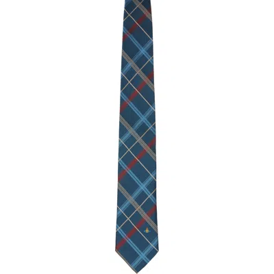 Vivienne Westwood Blue 8.5cm Check Tie In M411 Dark Green