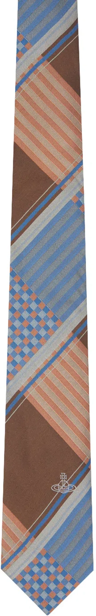 Vivienne Westwood Blue & Brown Combat Tartan Tie In Gray