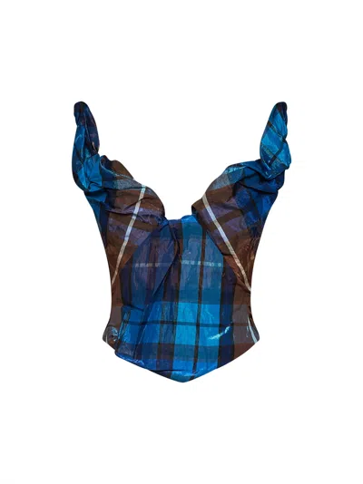 Vivienne Westwood Blue And Brown Tartan On Point Corset