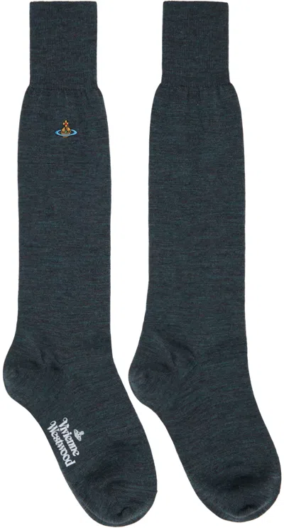 Vivienne Westwood Blue & Gray Uni Colour High Socks In 233-k0025-l405