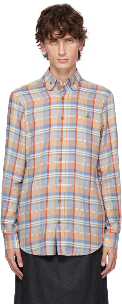 Vivienne Westwood Blue & Orange Two Button Krall Shirt In Aw24-b203
