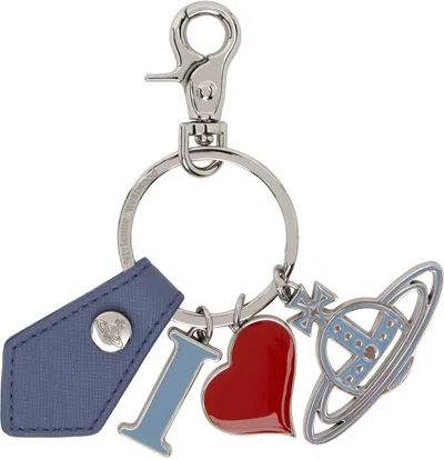 Vivienne Westwood Blue & Silver 'i Love Orb' Keychain In Ss25-k404