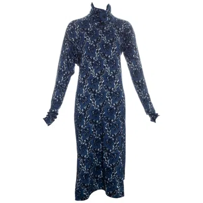 Pre-owned Vivienne Westwood Blue And White Floral Print Roll-neck Dress, Fw 1996