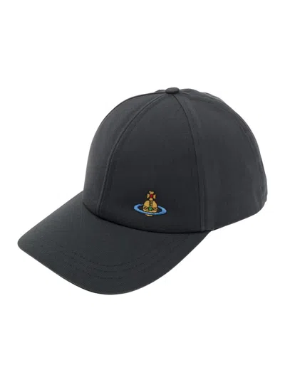 Vivienne Westwood Black Baseball Cap With Orb Embroidery In Cotton