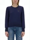 Vivienne Westwood Blue Cashmere-wool Blend Sweater With Ribbed Cuffs In Blue