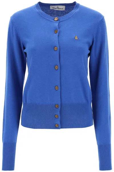 VIVIENNE WESTWOOD BLUE COZY KNIT CARDIGAN WITH LOGO DETAIL FOR WOMEN