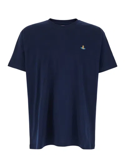 Vivienne Westwood Prussian Blue Organic Cotton T-shirt With Signature Orb Logo
