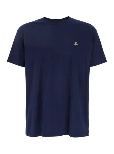 Vivienne Westwood Blue Crewneck T-shirt With Orb Logo Detail On The Front In Cotton Woman