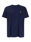 Vivienne Westwood Blue Crewneck T-shirt With Orb Logo Detail On The Front