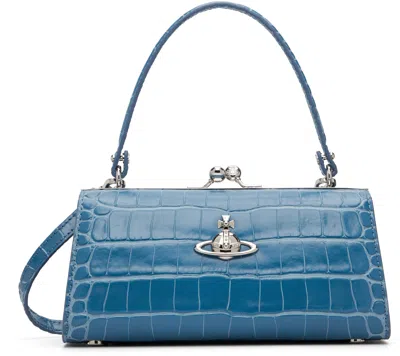 Vivienne Westwood Blue Emboss Croc Leather Doll Xl Frame Bag