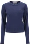 VIVIENNE WESTWOOD BLUE EMBROIDERED LOGO MERINO WOOL AND CASHMERE SWEATER FOR WOMEN BY DESIGNER VIVIENNE WESTWOOD