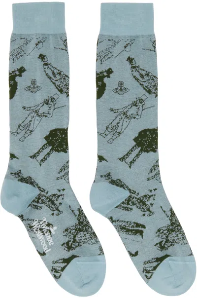 Vivienne Westwood Blue Evolution Of Man Socks In Slate-blue