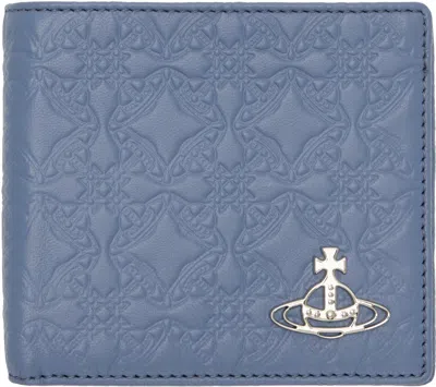 Vivienne Westwood Blue Lambskin Man. Billfold Wallet In Ss25-k404