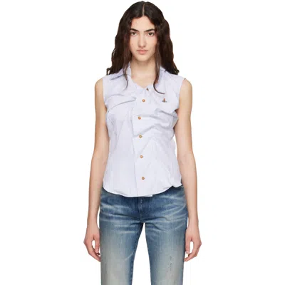 Vivienne Westwood Blue Short Sleeve Drunken Shirt In White