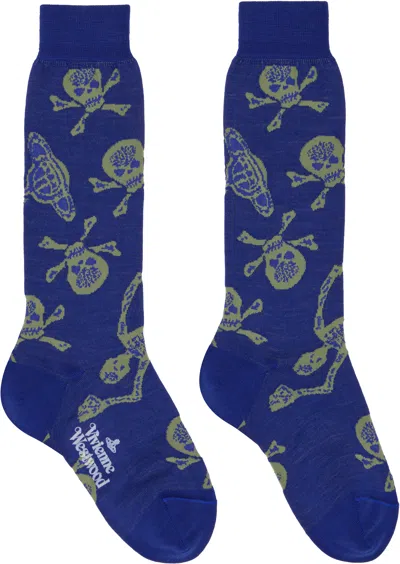 Vivienne Westwood Blue Skull Socks In Aw24-k401