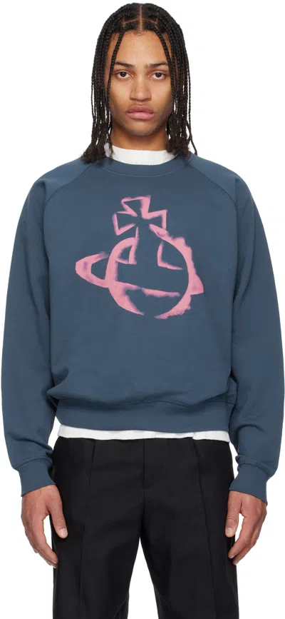 Vivienne Westwood Blue Stencil Orb Raglan Sweatshirt In Ss25-k419