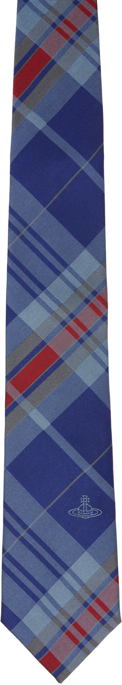 Vivienne Westwood Blue Tartan 8.5 Cm Tie In Ss25-k401