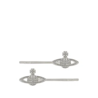 Vivienne Westwood Mini Bas Relief Bobby Pin Pair In Silver