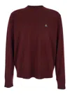 Vivienne Westwood Bordeaux Crew Neck Sweater With Dropped Shoulders And Orb Logo On The Front In Wool Blend Man In Brown