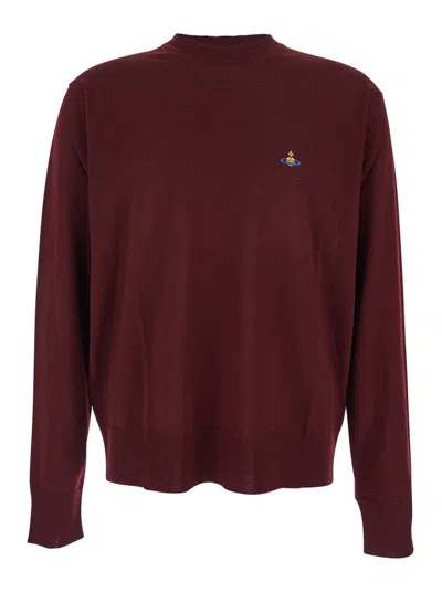 VIVIENNE WESTWOOD BORDEAUX CREW NECK SWEATER WITH DROPPED SHOULDERS AND ORB LOGO ON THE FRONT IN WOOL BLEND MAN