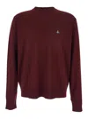 Vivienne Westwood Bordeaux Crew Neck Sweater With Dropped Shoulders And Orb Logo On The Front In Wool Blend Man In Burgundy